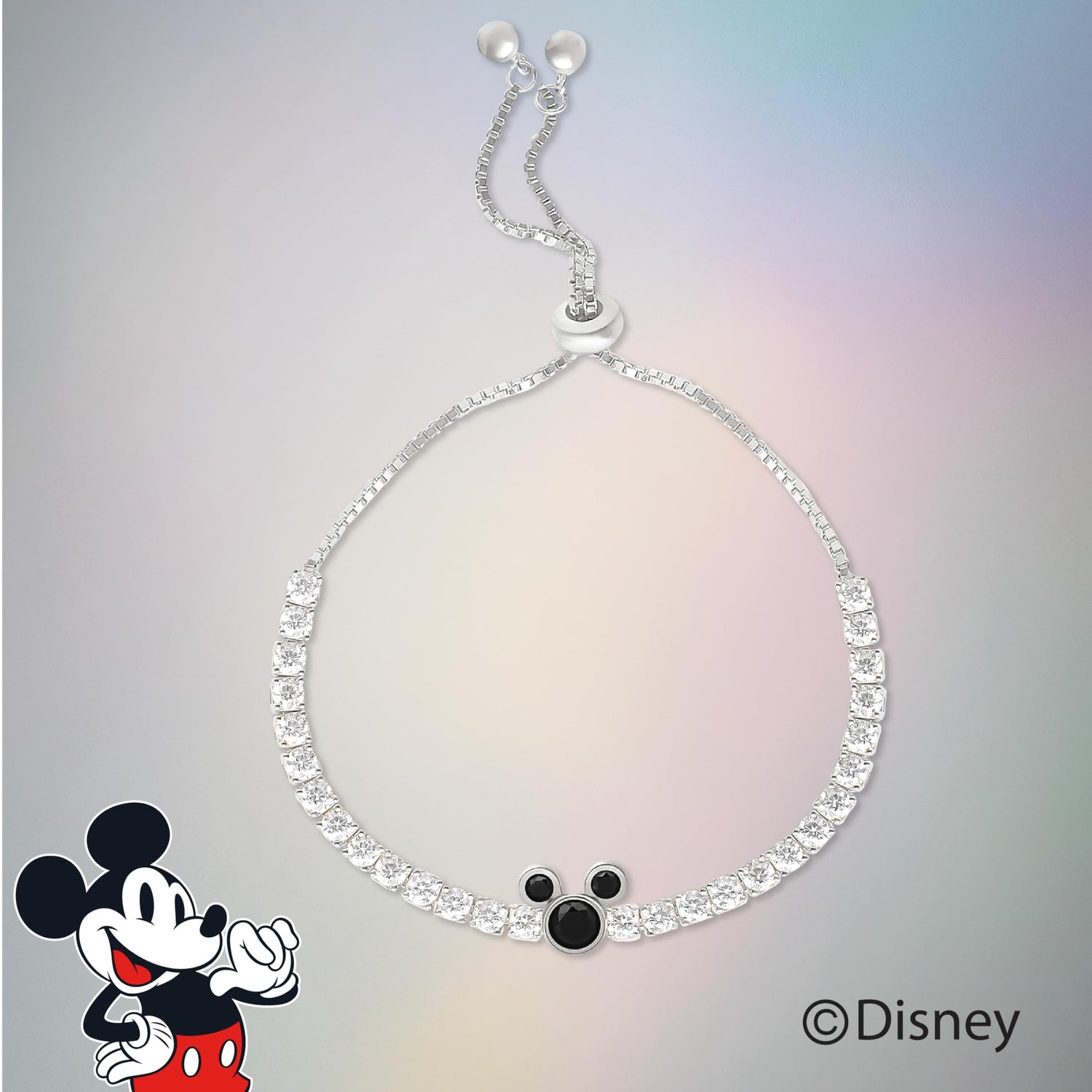 Disney Womens Mickey Mouse Tennis Bracelet Official License, Sterling Silver and Cubic Zirconia Tennis Lariat Bracelet
