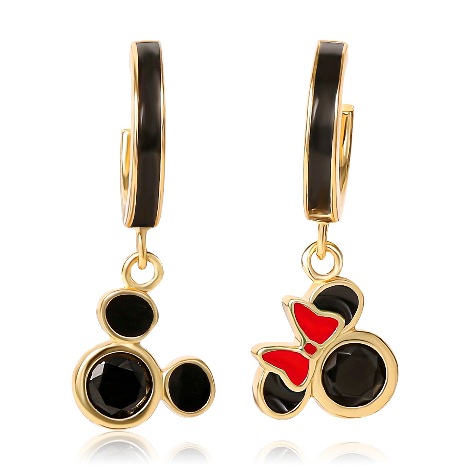 Mismatched Minnie and Mickey Hoop Earrings for Women Official License, 18k Gold Flash-Plated Sterling Silver Disney Earrings