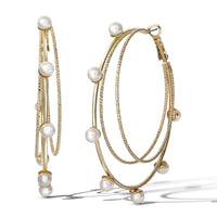 Jessica Simpson Gold-Tone Double Hoop Earrings with Faux Pearl Accents – Elegant and Trendy