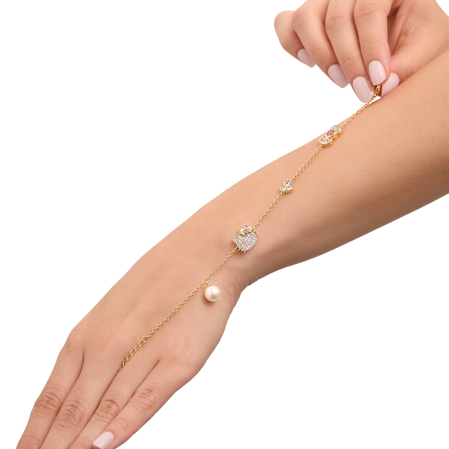 Hello Kitty Station Bracelet 7.25"+1", Two-Tone Plated Sterling Silver with Created Sapphire Charms, Official License