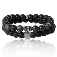 Lucky Brand Mens Beaded Black Bracelet 2 Pieces, Stretch Mens Bracelets Beads 8mm Black Onyx and Green Malachite