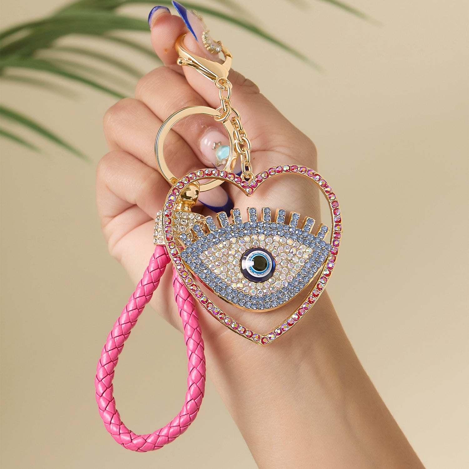Jessica Simpson Evil Eye Heart Keychain with Pink Strap