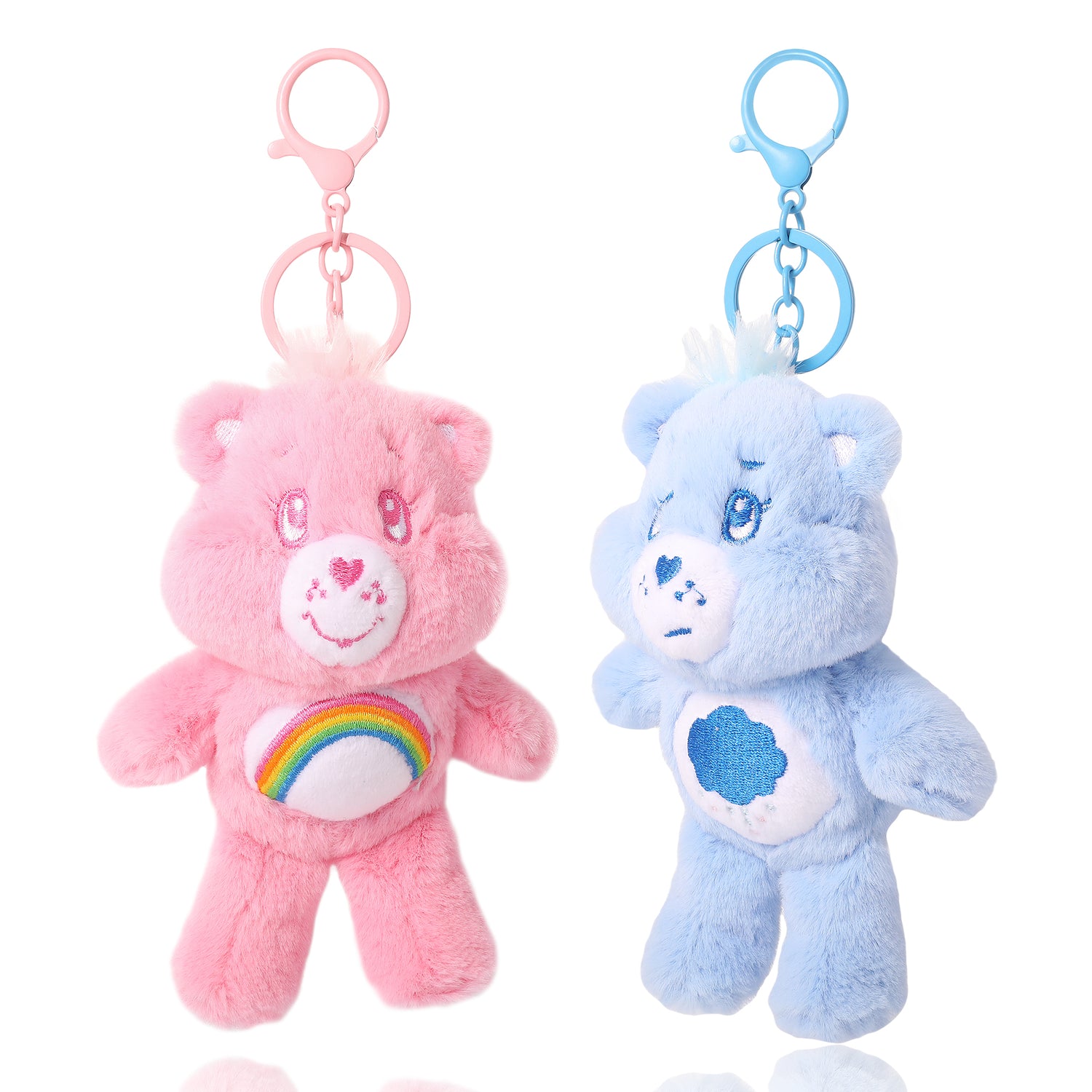 SALLY ROSE Care Bears Plush Keychain Set of 2, Cheer and Grumpy Bear Key Chain, Bag Charms for Backpack and Purse, Care Bear Gifts