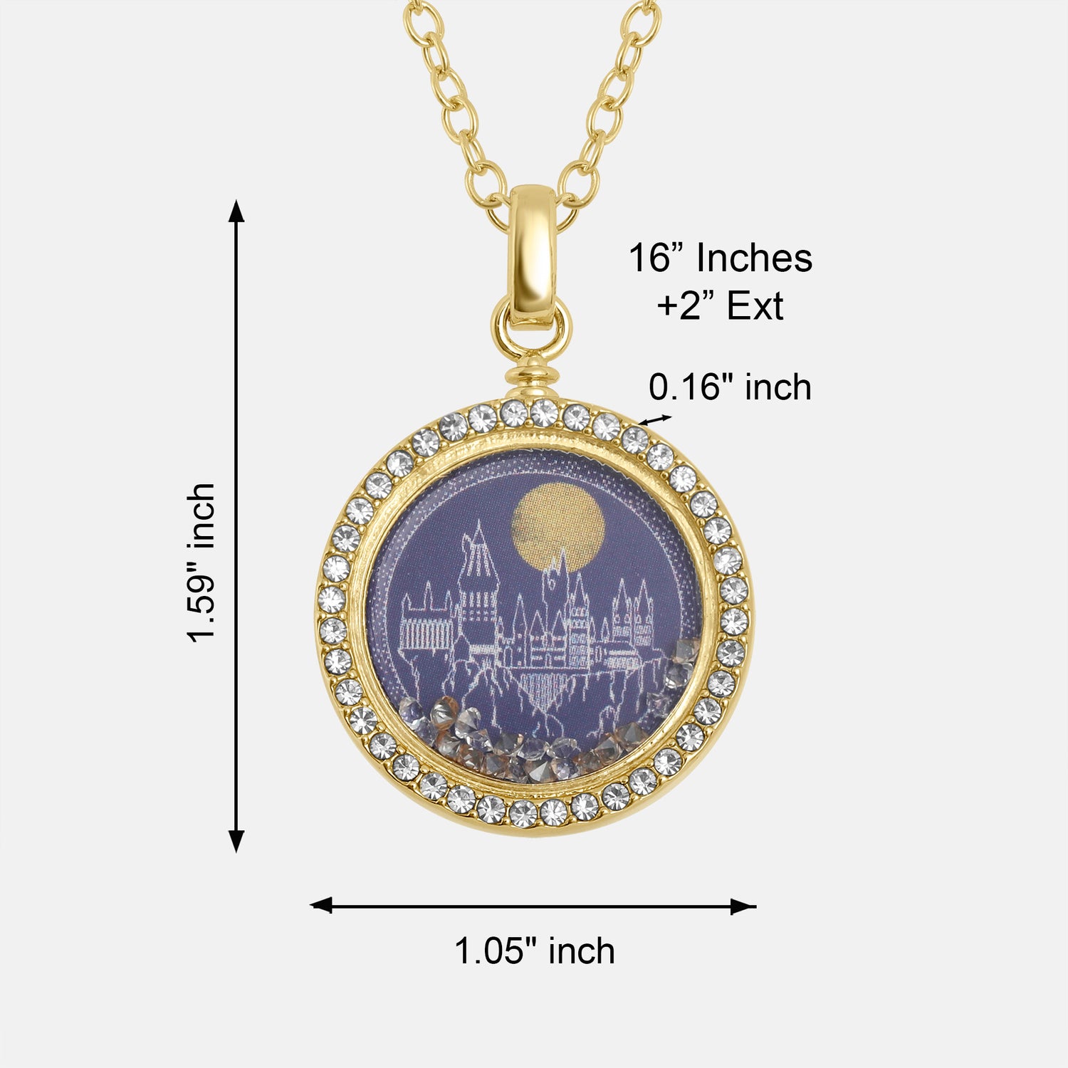 Harry Potter Hogwarts Castle Shaker Pendant Necklace for Women, 16"+2"