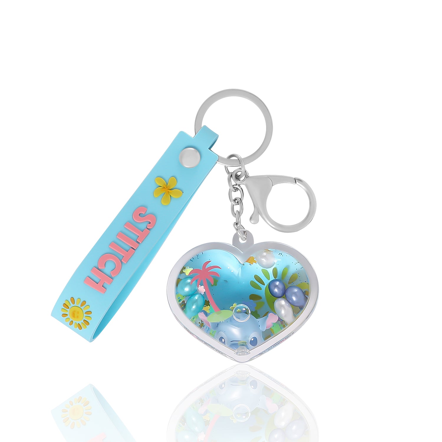 Disney Lilo & Stitch Heart Keychain with Floating Stitch Charm