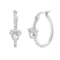 Disney Mickey Mouse Earrings Cubic Zirconia, Silver Flash-Plated Hoops