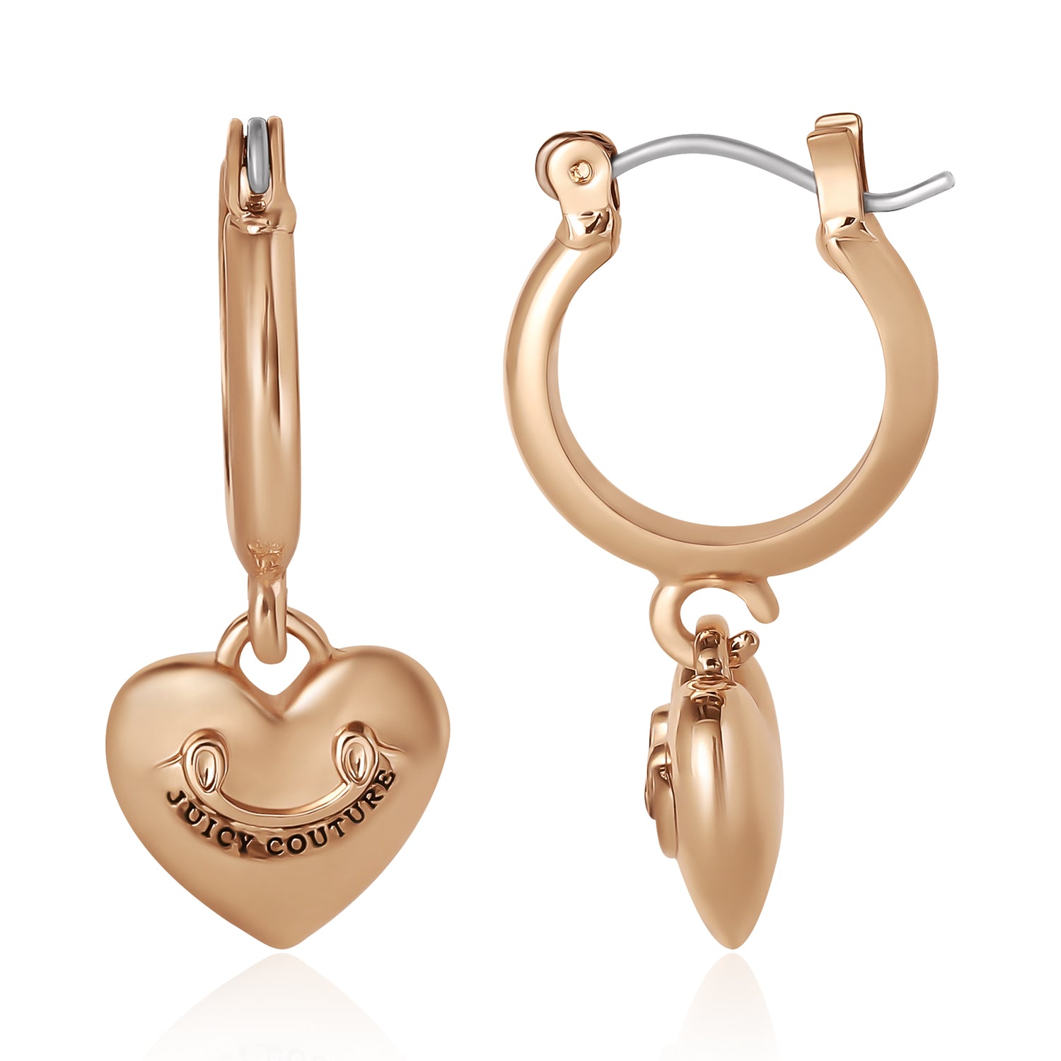 Juicy Couture Dangle Heart Charm Hoop Earrings, Yellow Gold-Tone Juicy Couture Earrings