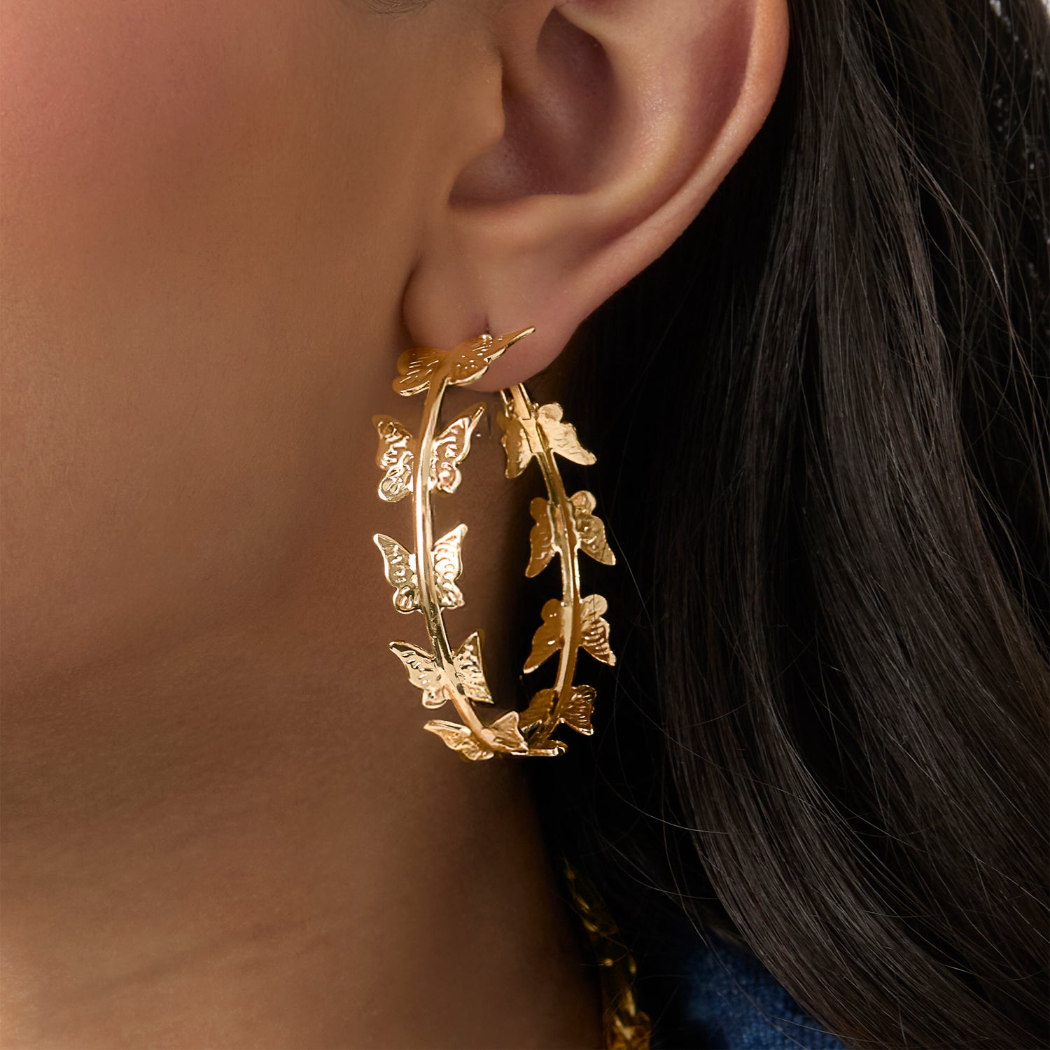 Jessica Simpson 3-Piece Gold-Tone Hoop Earring Set with Butterfly Details