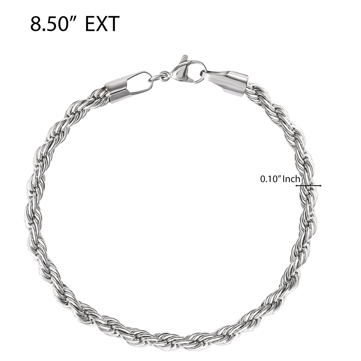Lucky Brand Stainless Steel (304L) 5MM Rope Chain Necklace 22'' and Bracelet 8.5'' Set