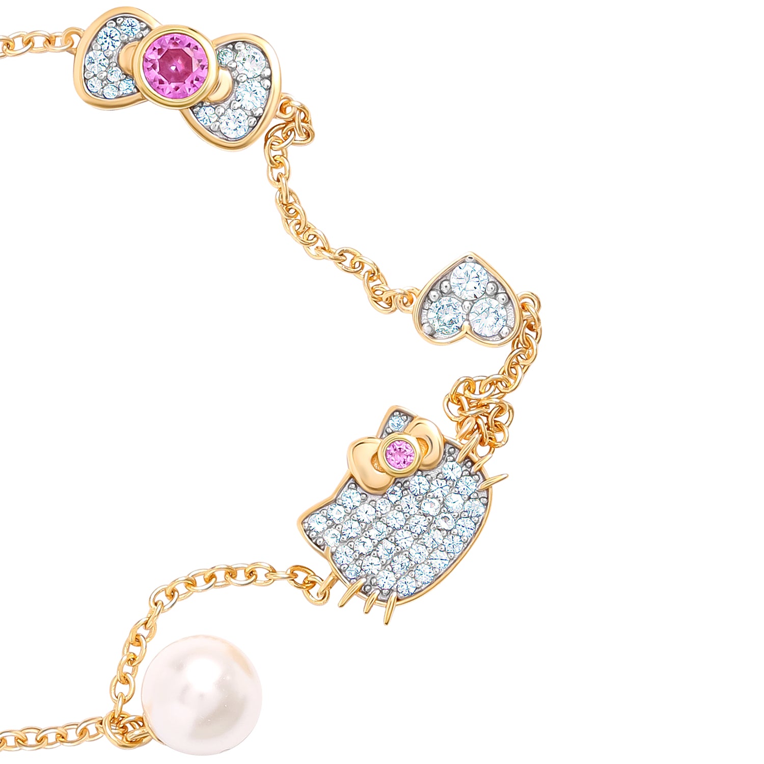 Hello Kitty Station Bracelet 7.25"+1", Two-Tone Plated Sterling Silver with Created Sapphire Charms, Official License