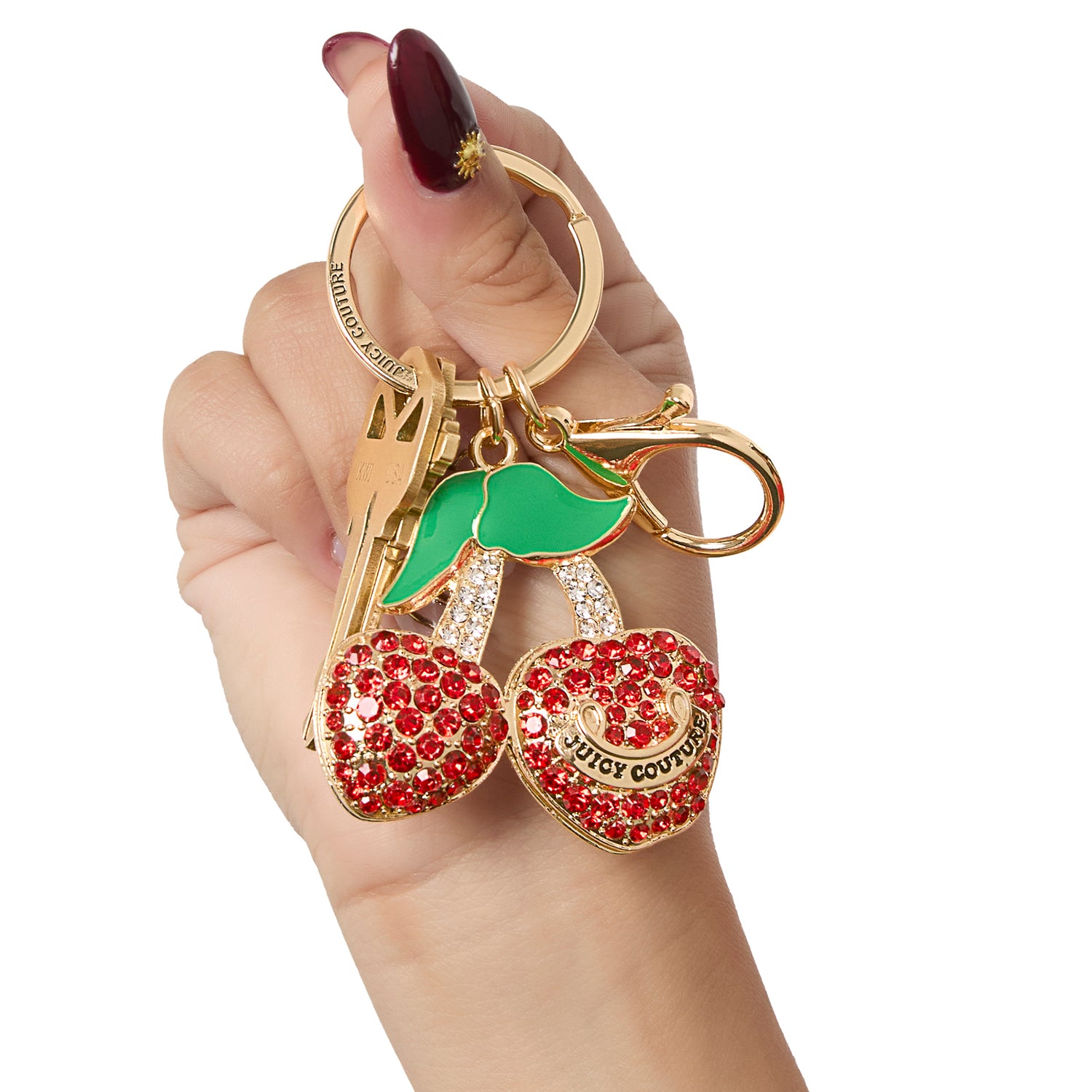 Juicy Couture Cherry Crystal & Enamel Keychain In Gold Tone