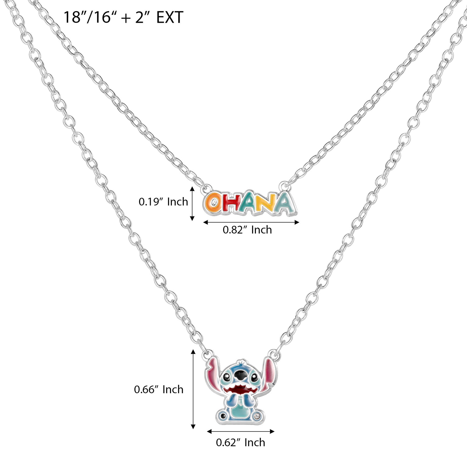 Disney Stitch Necklace Layered, Enamel-Plated Stitch and Ohana Pendants