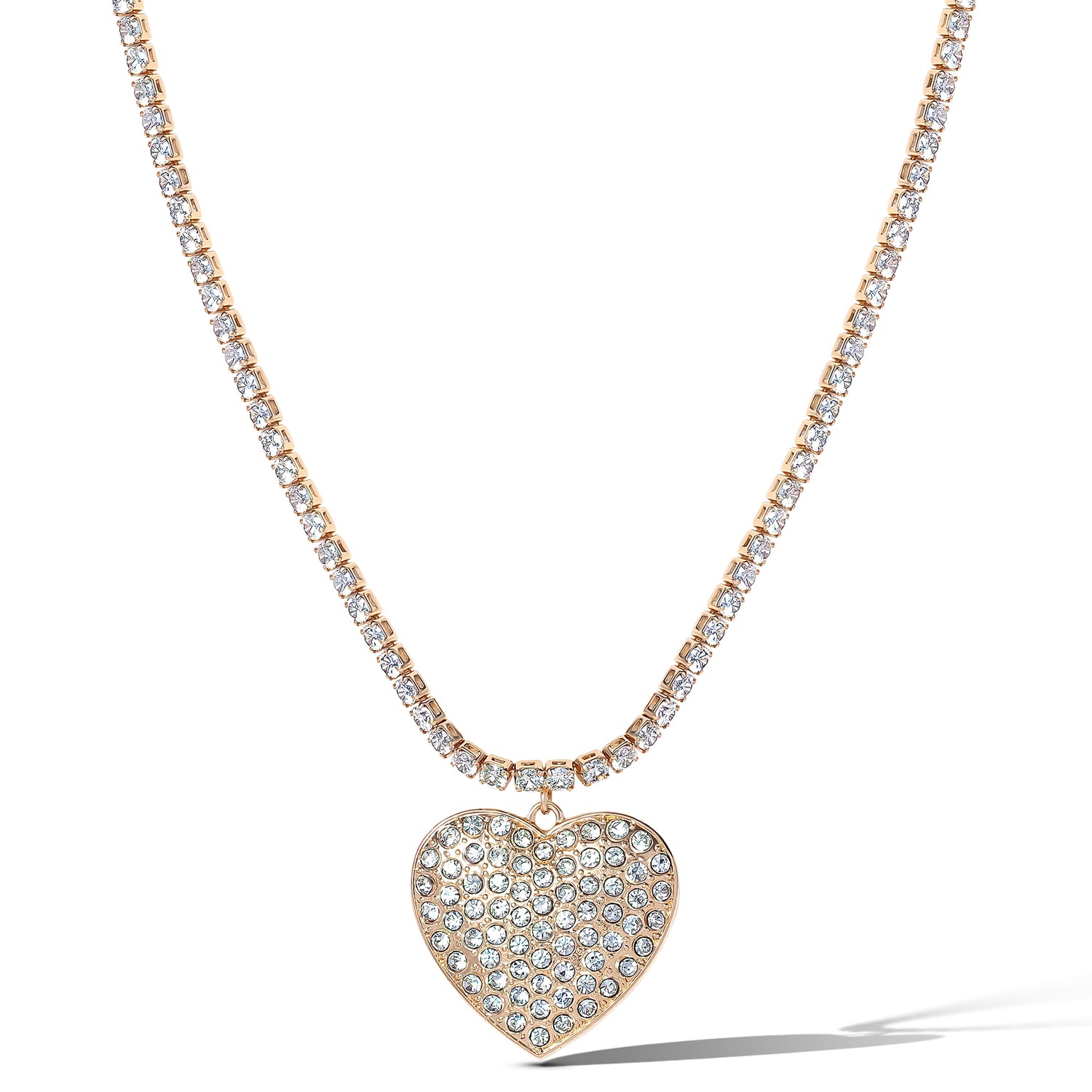 JS Jessica Simpson Gold Tone Heart Pendant Link Chain Necklace