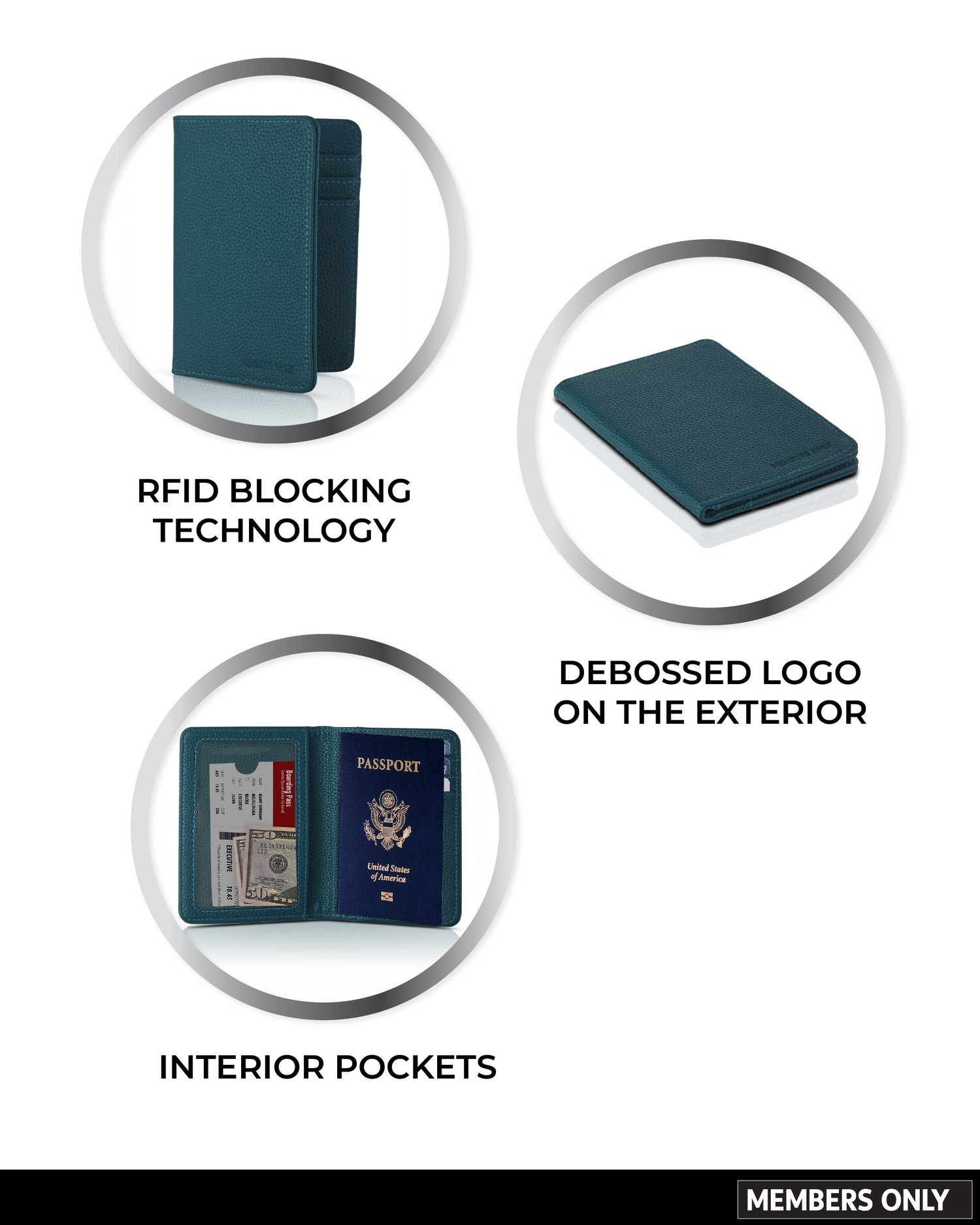 MEMBERS ONLY RFID BLUE DEBOSSED PASSPORT HOLDER