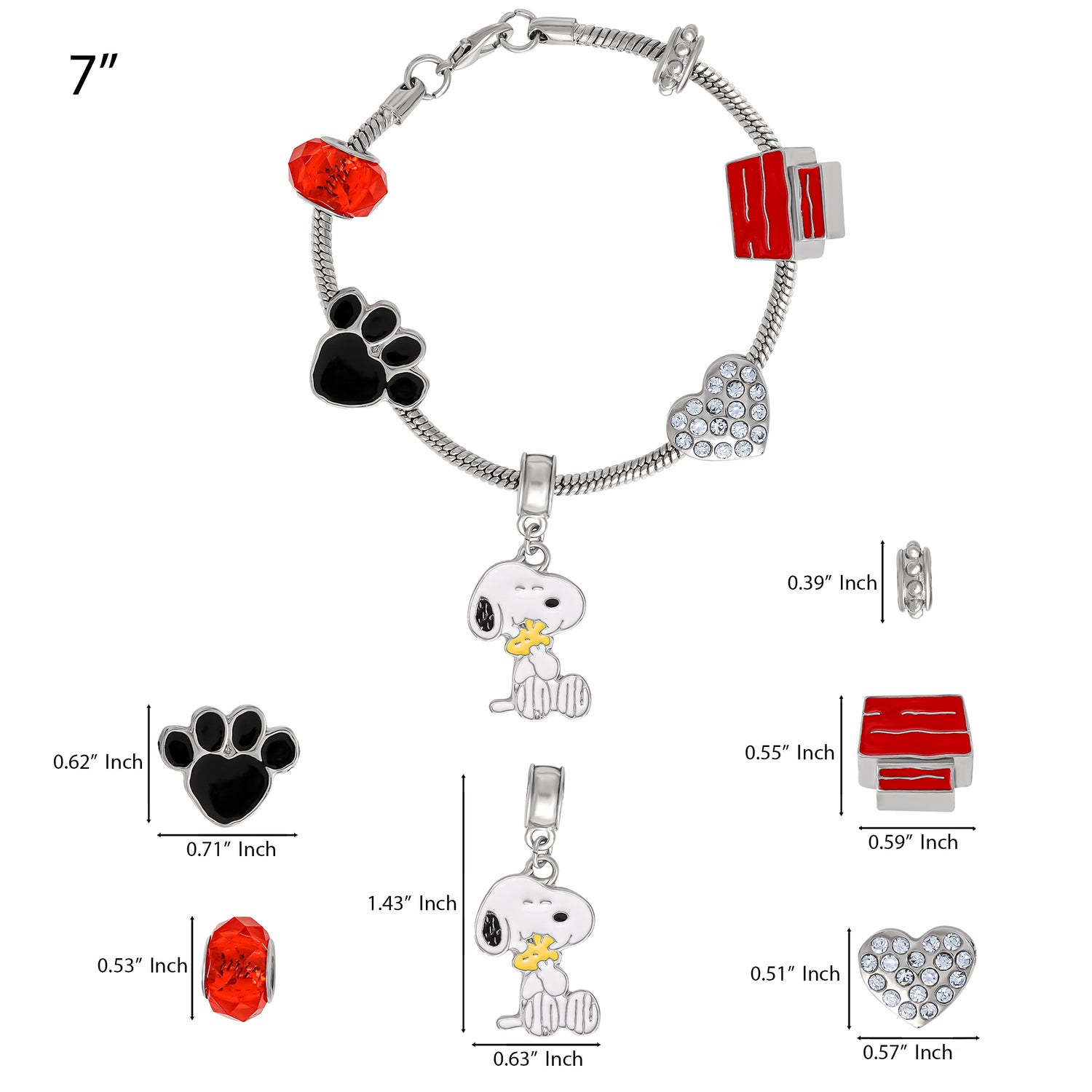 Peanuts Snoopy Charm Bracelet - 6 Unique Charms