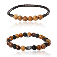 Lucky Brand Tiger’s Eye, Black Onyx, Picture Jasper Stretch Bead & Magnetic Cord Bracelet Set - 2 Piece