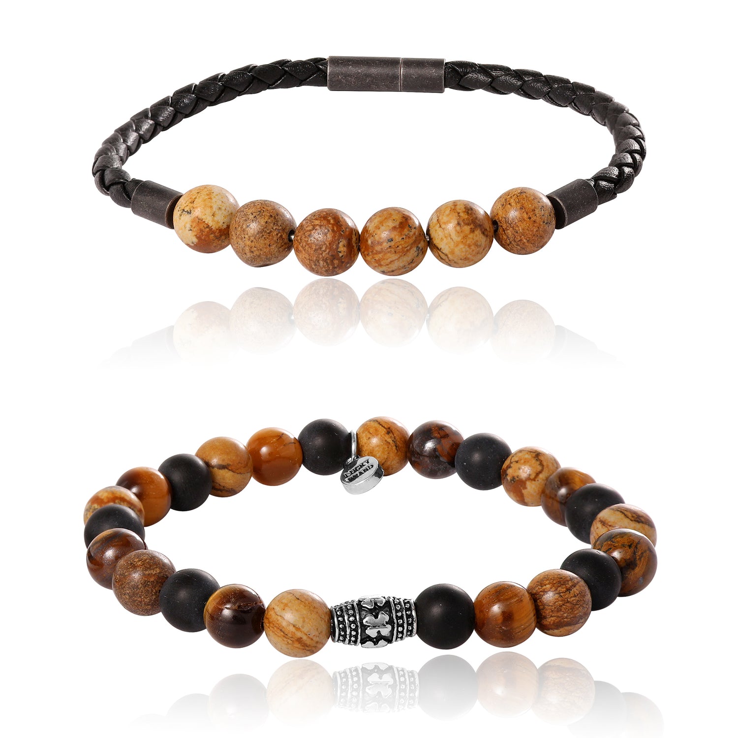 Lucky Brand Tiger’s Eye, Black Onyx, Picture Jasper Stretch Bead & Magnetic Cord Bracelet Set - 2 Piece