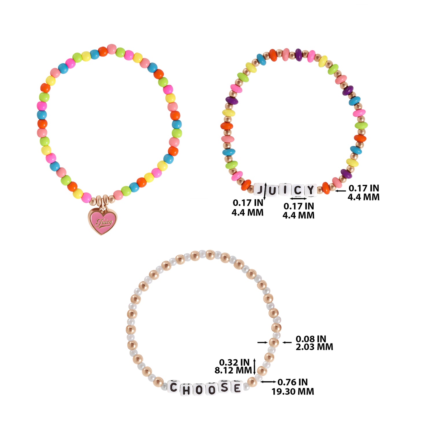 Juicy Couture Kids Choose Juicy Heart Charm 3 Piece Beaded Jewelry