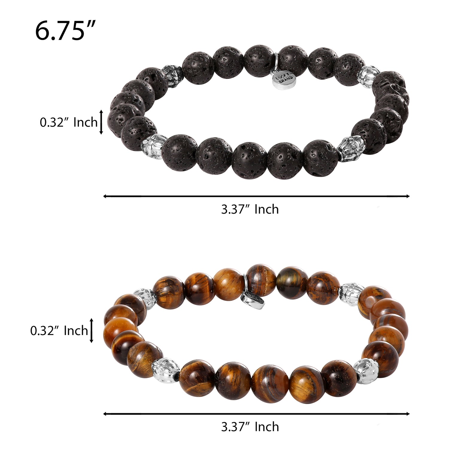 Lucky Brand Beaded Bracelets – Tiger's Eye & Lava Matte Black Stone Stretch Set