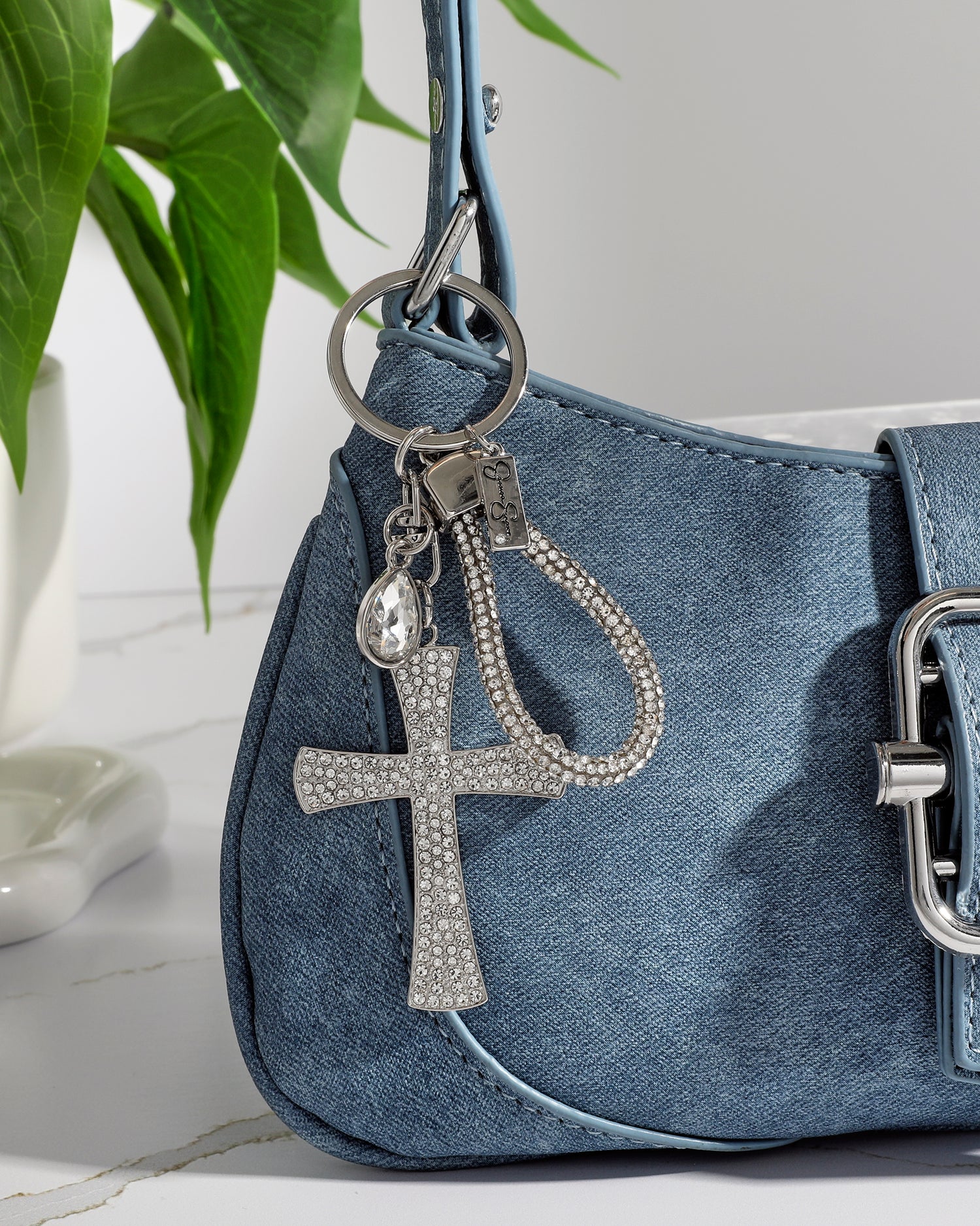 Jessica Simpson Pave Crystal Cross Keychain