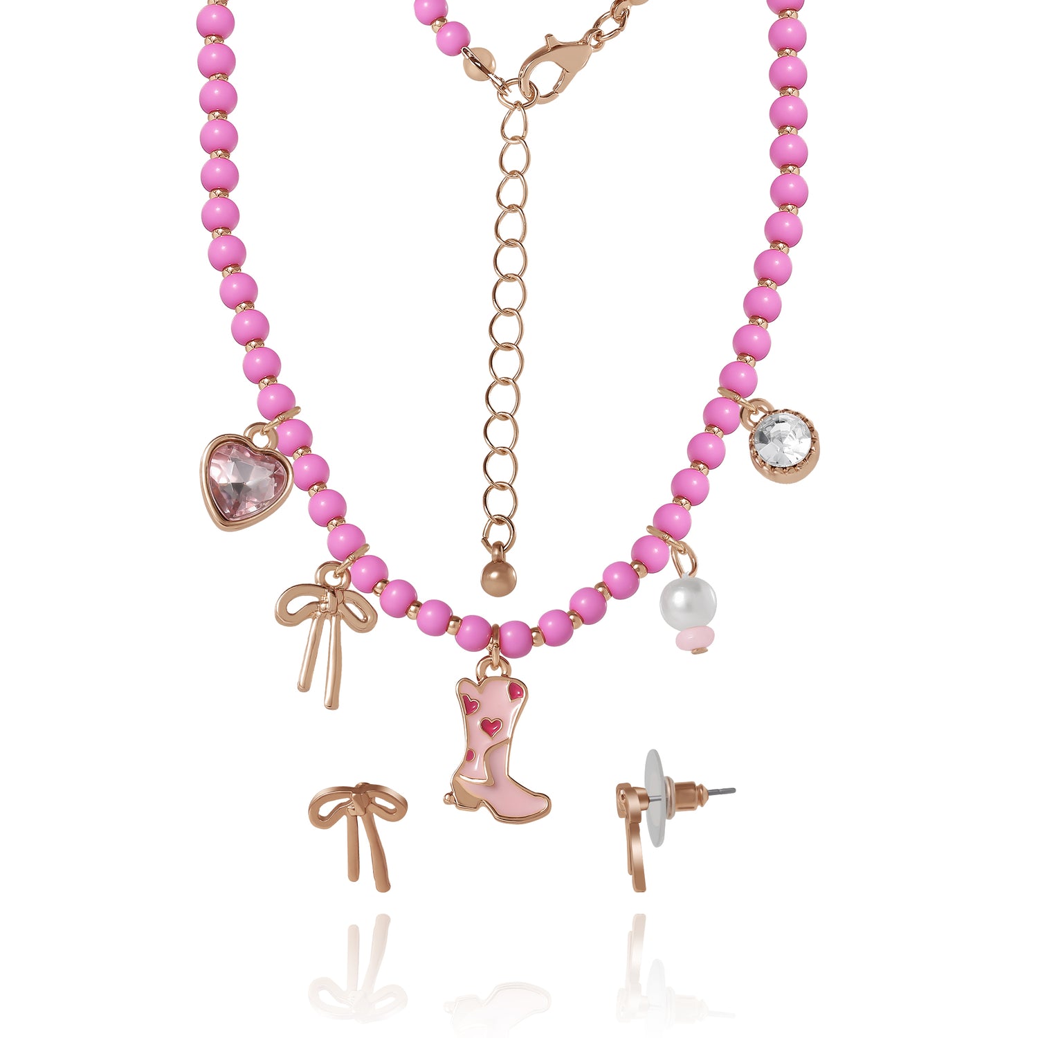 Jessica Simpson Kids Charm Necklace & Earrings Set - Pink & Gold Western Style