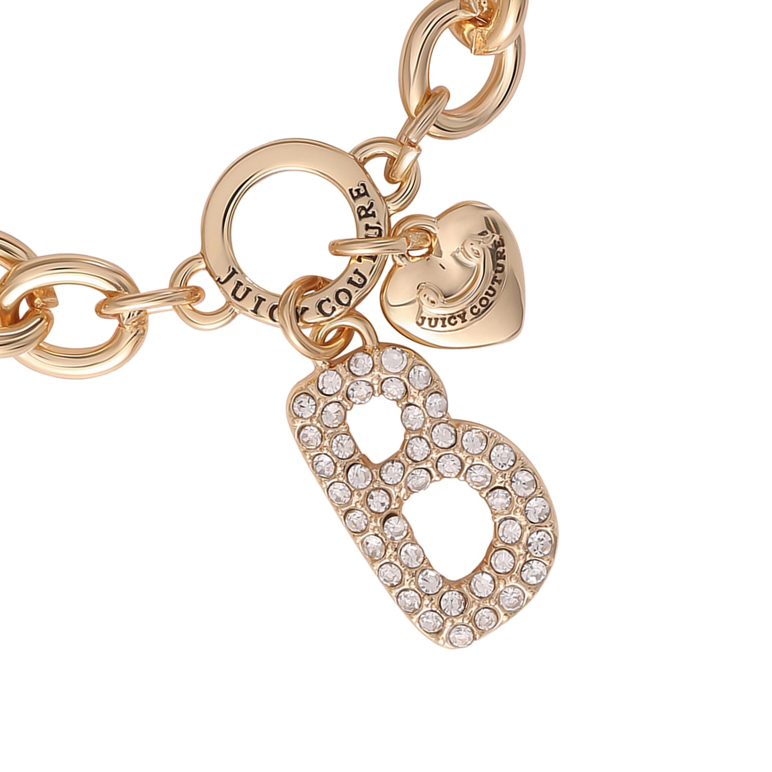 Juicy Couture Pavé Initial Charm Bracelet - 7.5'' Gold Tone Link - B