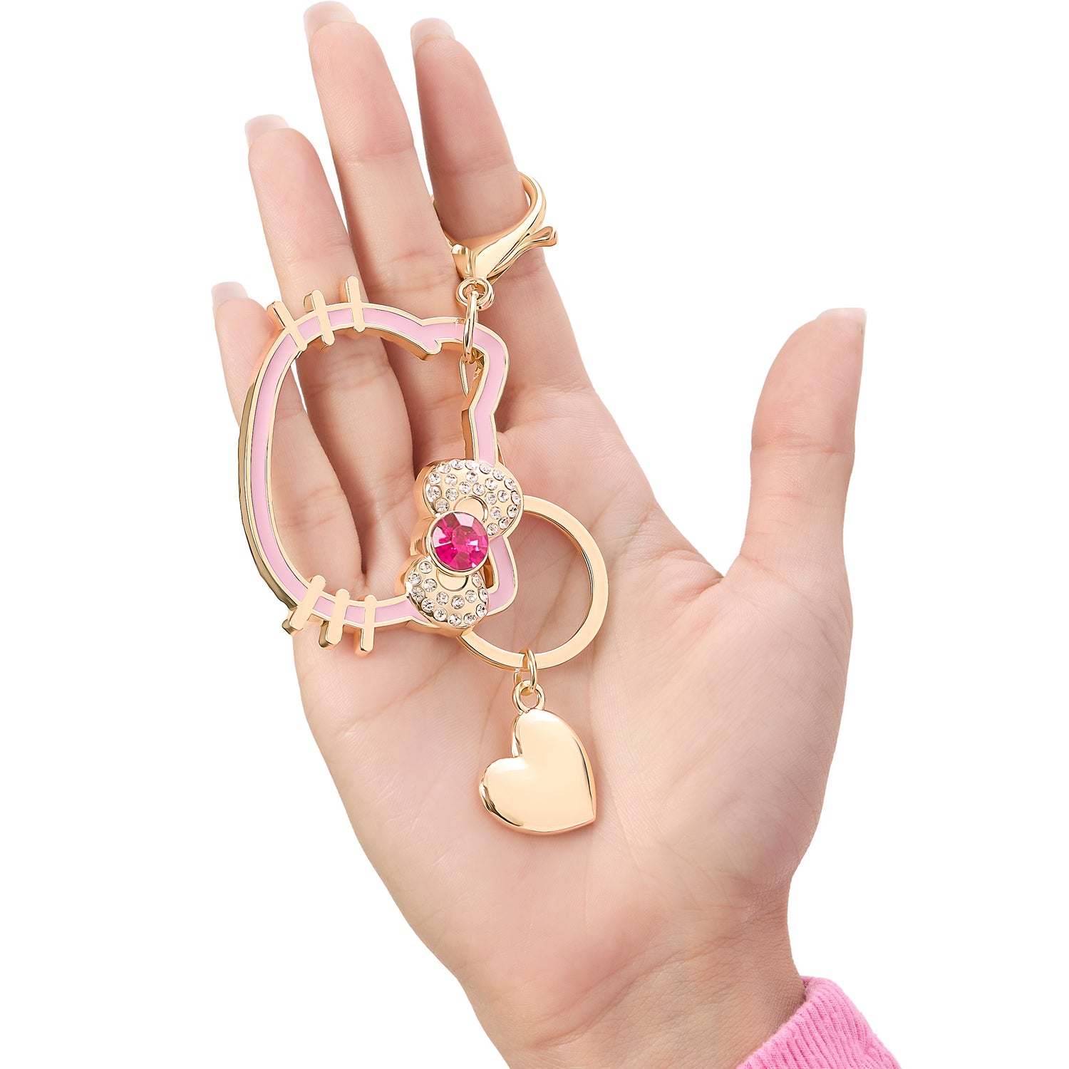 Sanrio Hello Kitty Gold Outline Keychain with Red Bow and Heart