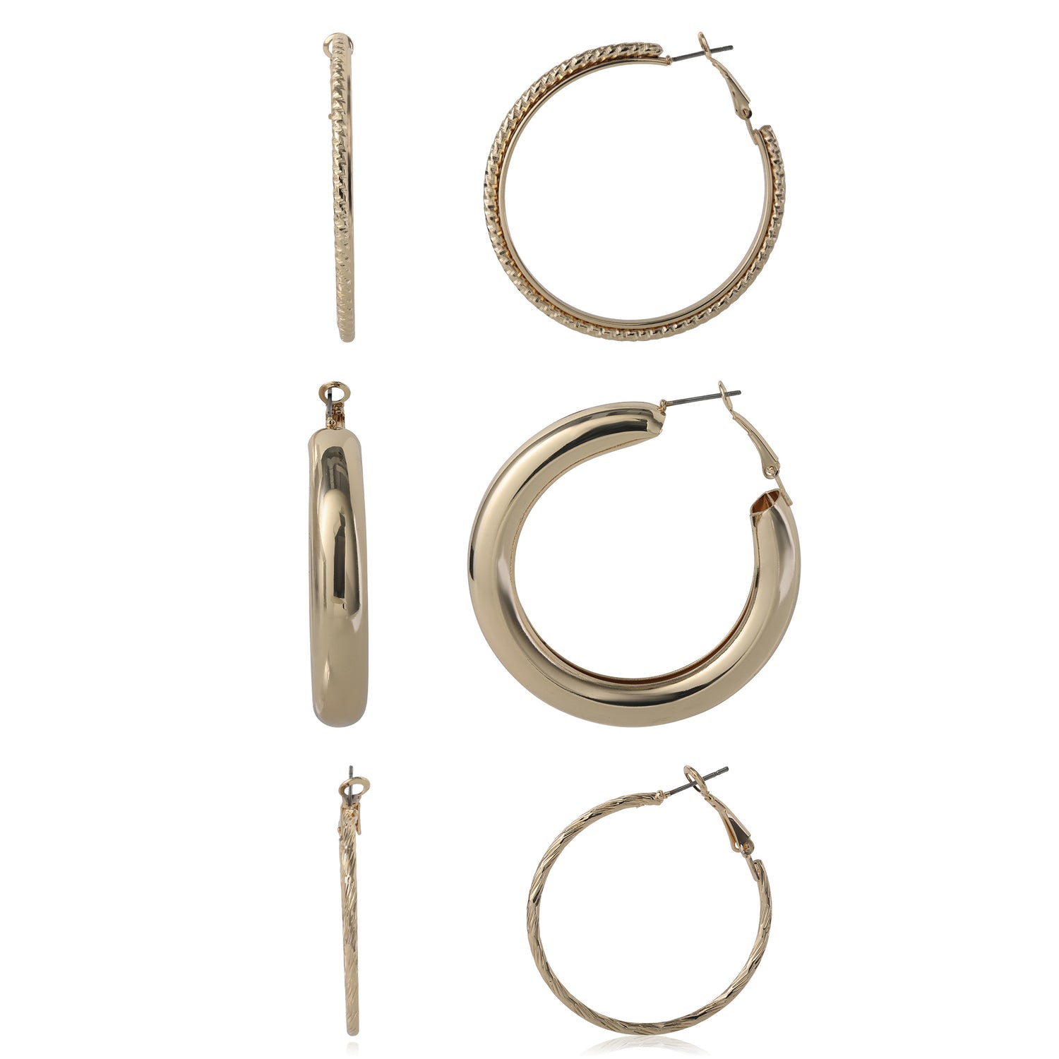 Jessica Simpson 3-Piece Textured Gold-Tone Hoop Earring Set