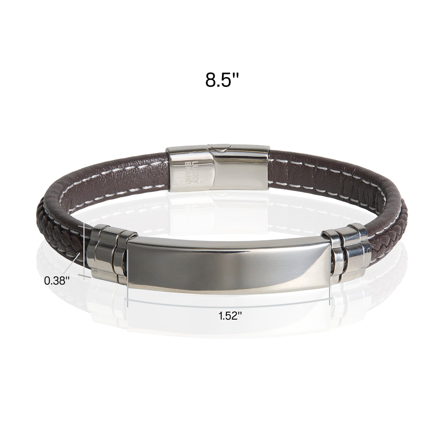 Lucky Brand Microfiber Leather and Stainless Steel ID Bracelet for Men - 8.5''