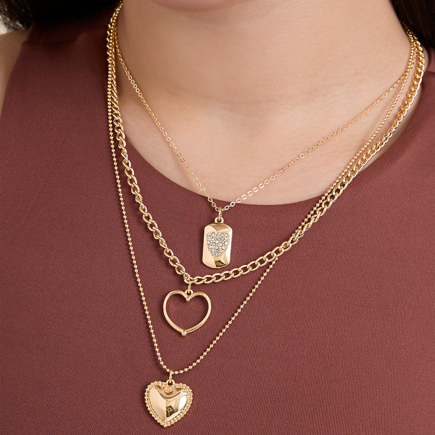 Jessica Simpson Gold-Tone Multi-Charm Heart Layered Necklace Set