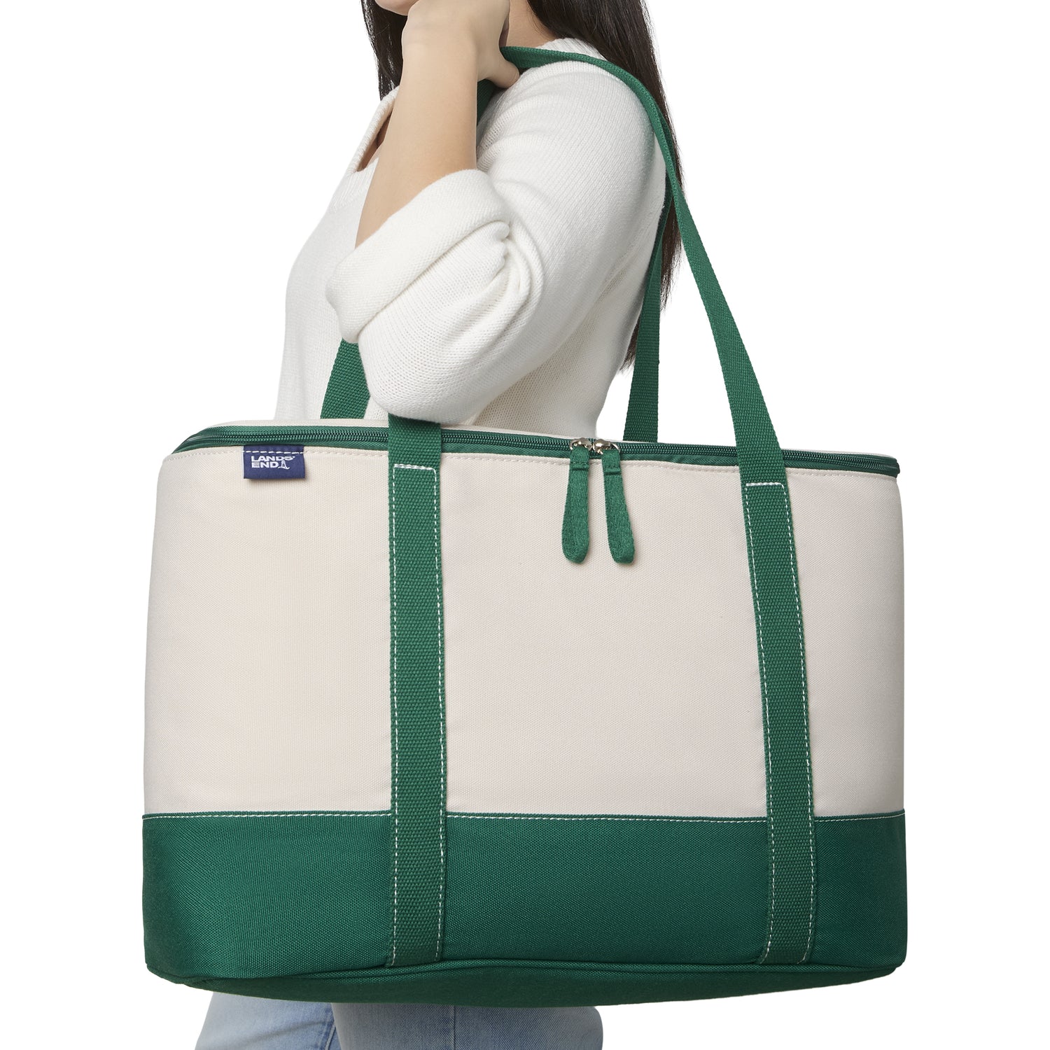 Lands' End Rectangular Large Cooler Bag Insulated 8 Gal, Canvas Soft Cooler with Tote Handles and Zip Closure (Kelly Green) - Kelly Green