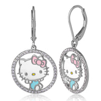 Hello Kitty Jewelry Drop Earrings for Women Official License, Sterling Silver and Cubic Zirconia Hello Kitty Earrings