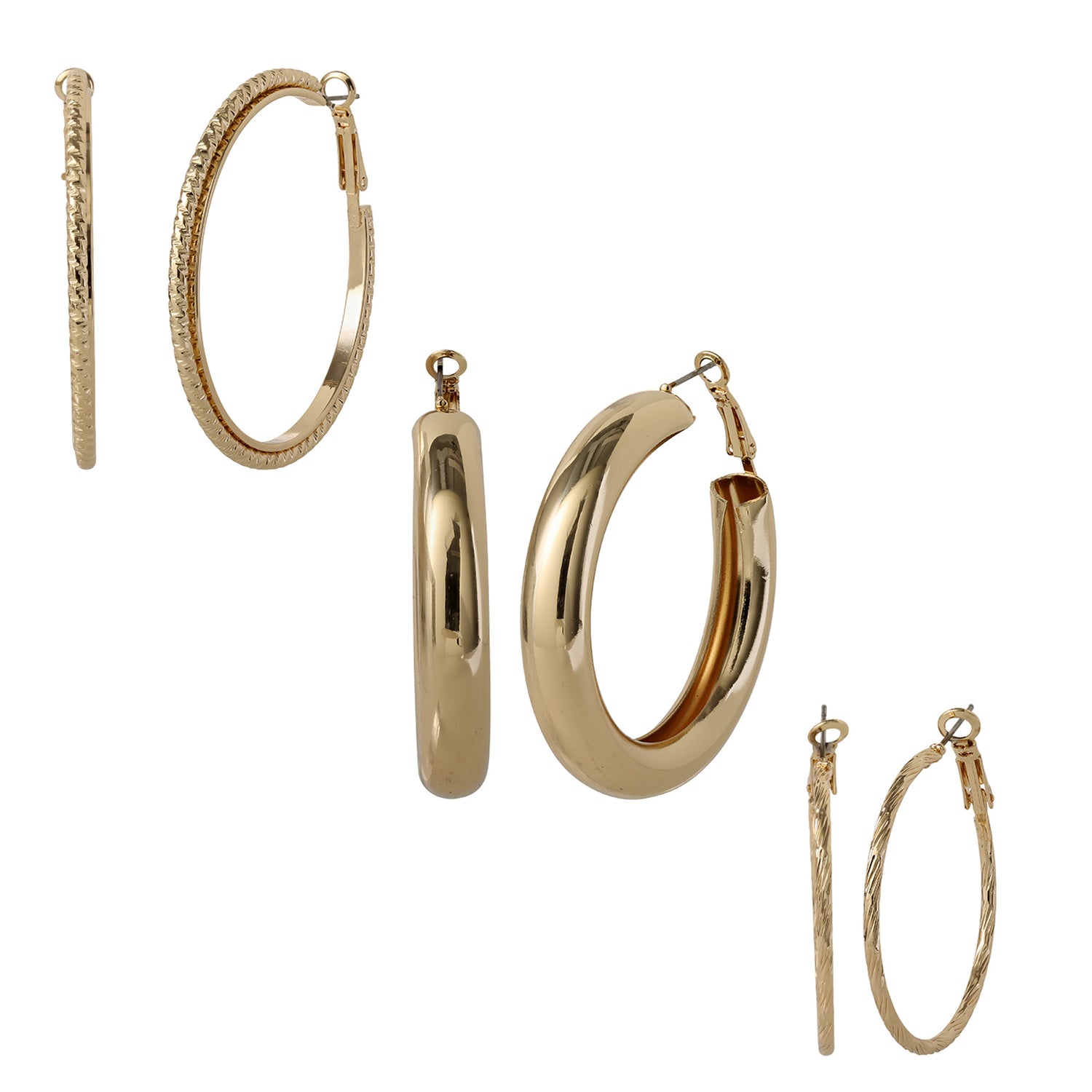 Jessica Simpson 3-Piece Textured Gold-Tone Hoop Earring Set