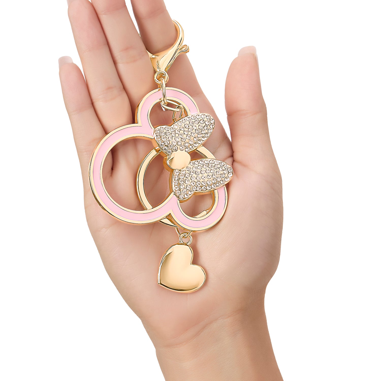 Disney Minnie Mouse Outline Keychain with Crystal Bow and Heart Charm