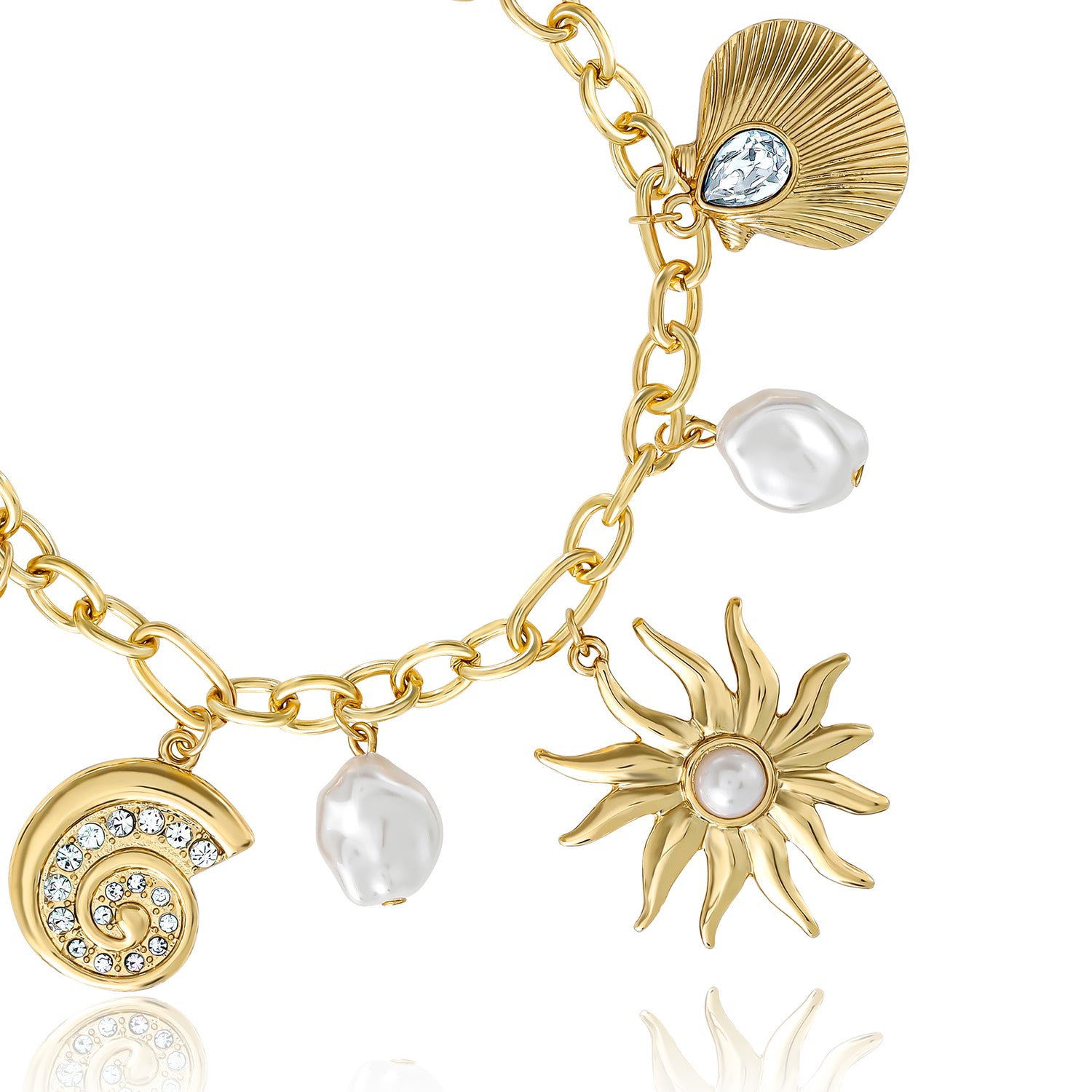 Jessica Simpson Gold-Tone Celestial Charm Bracelet with Imitation Pearls, Adjustable