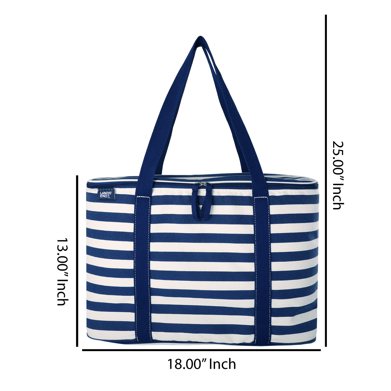 Lands' End Rectangular Large Cooler Bag Insulated 8 Gal, Canvas Soft Cooler with Tote Handles and Zip Closure (Navy Stripe) - Navy Stripe