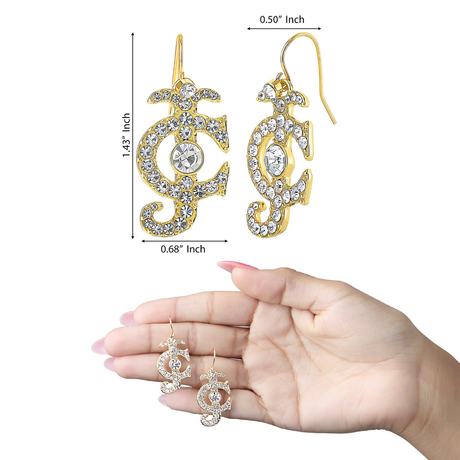 Juicy Couture Rhinestone Logo Drop Earrings for Women, Gold-Tone