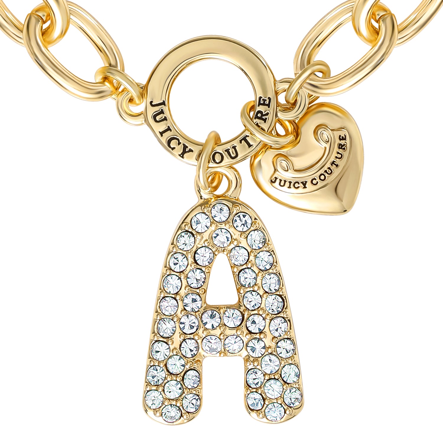 Juicy Couture Pavé Initial Charm Bracelet - 7.5'' Gold Tone Link