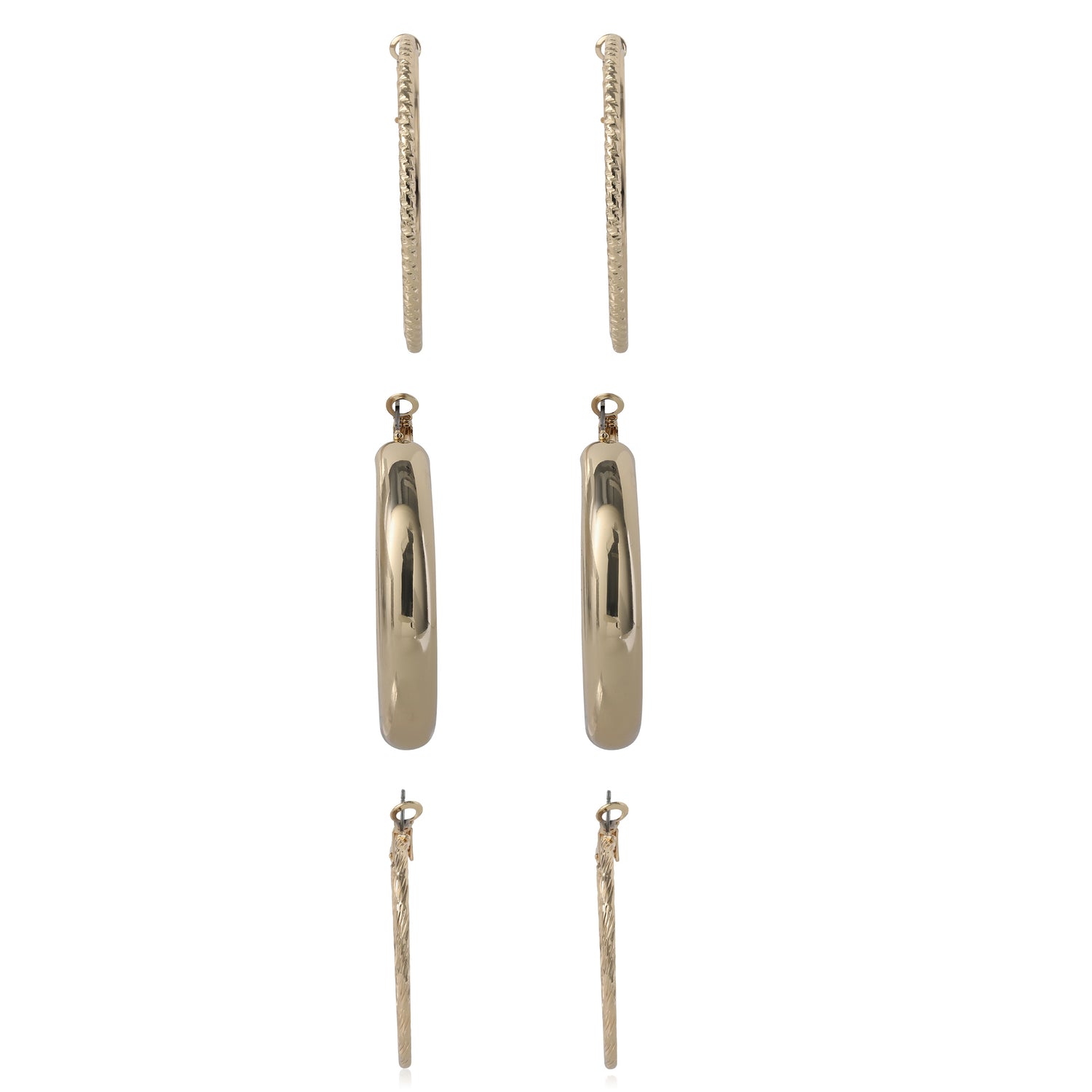 Jessica Simpson 3-Piece Textured Gold-Tone Hoop Earring Set