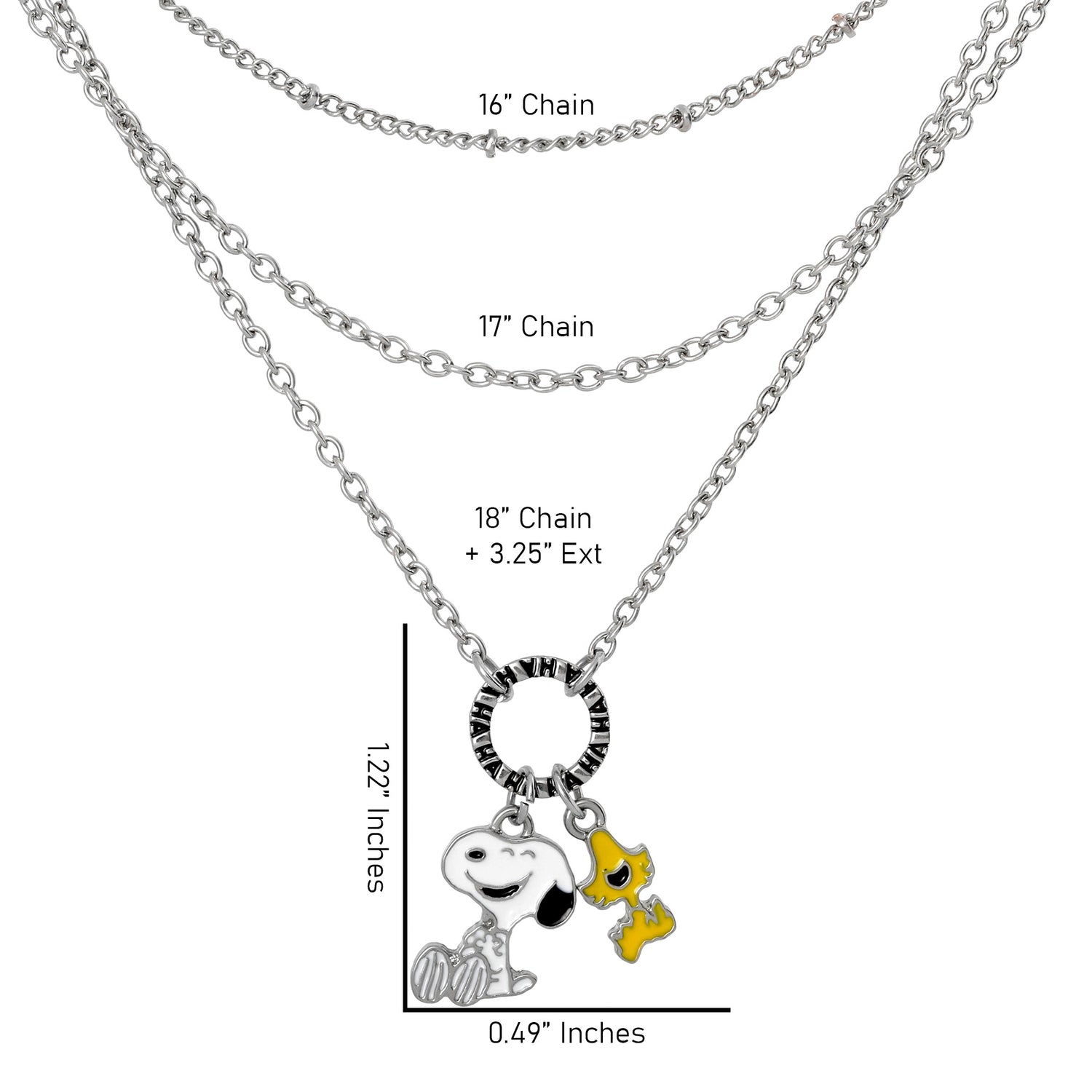 Peanuts Snoopy and Woodstock Layered Necklace for Women, 16/17/18"+3.25"