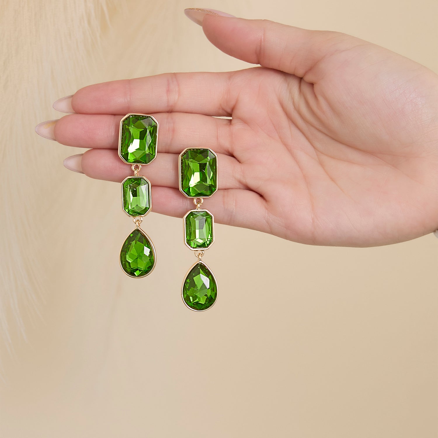 Jessica Simpson Green Crystal Drop Earrings