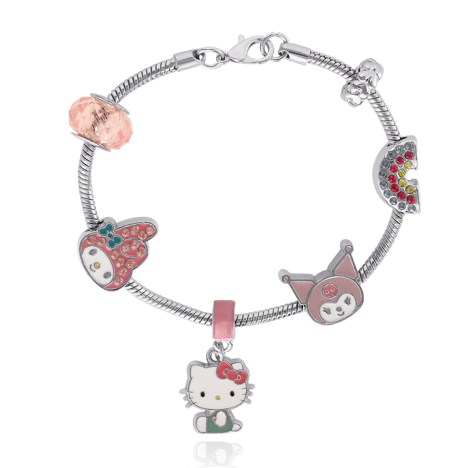 SALLY ROSE Hello Kitty Charm Bracelet for Women, 7" Fashion Sanrio Bracelet with 6 Unique Charms Official License