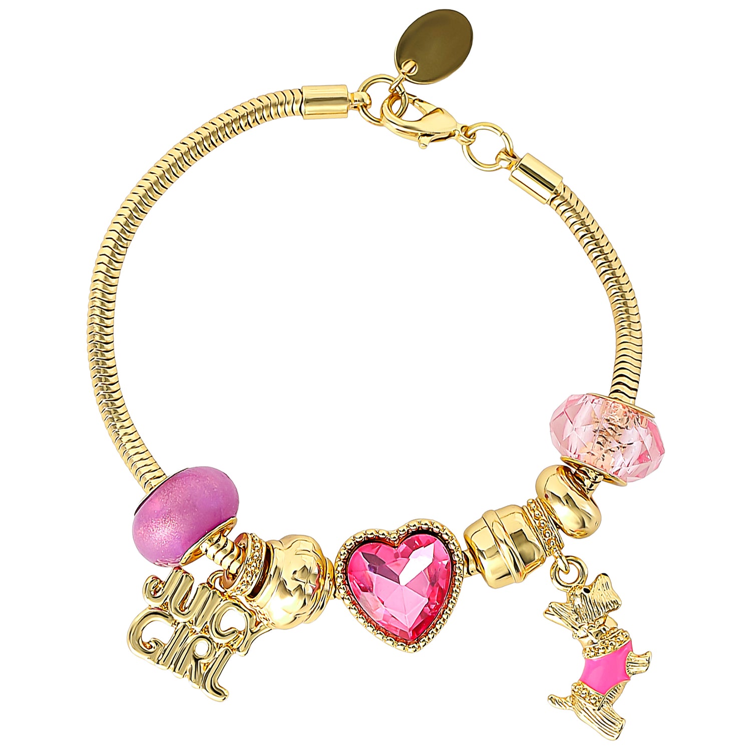 Juicy Couture Womens Charm Bracelet 7.5", Juicy Girl and Scottie Dog Charms