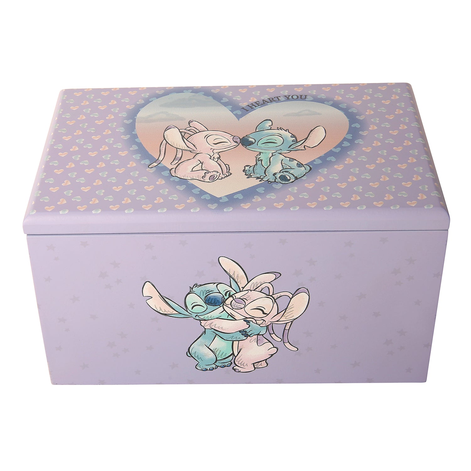 Disney Stitch and Angel Jewelry Box with Tray Official License, Wood Jewelry Organizer and Jewelry Case, Cute Gifts