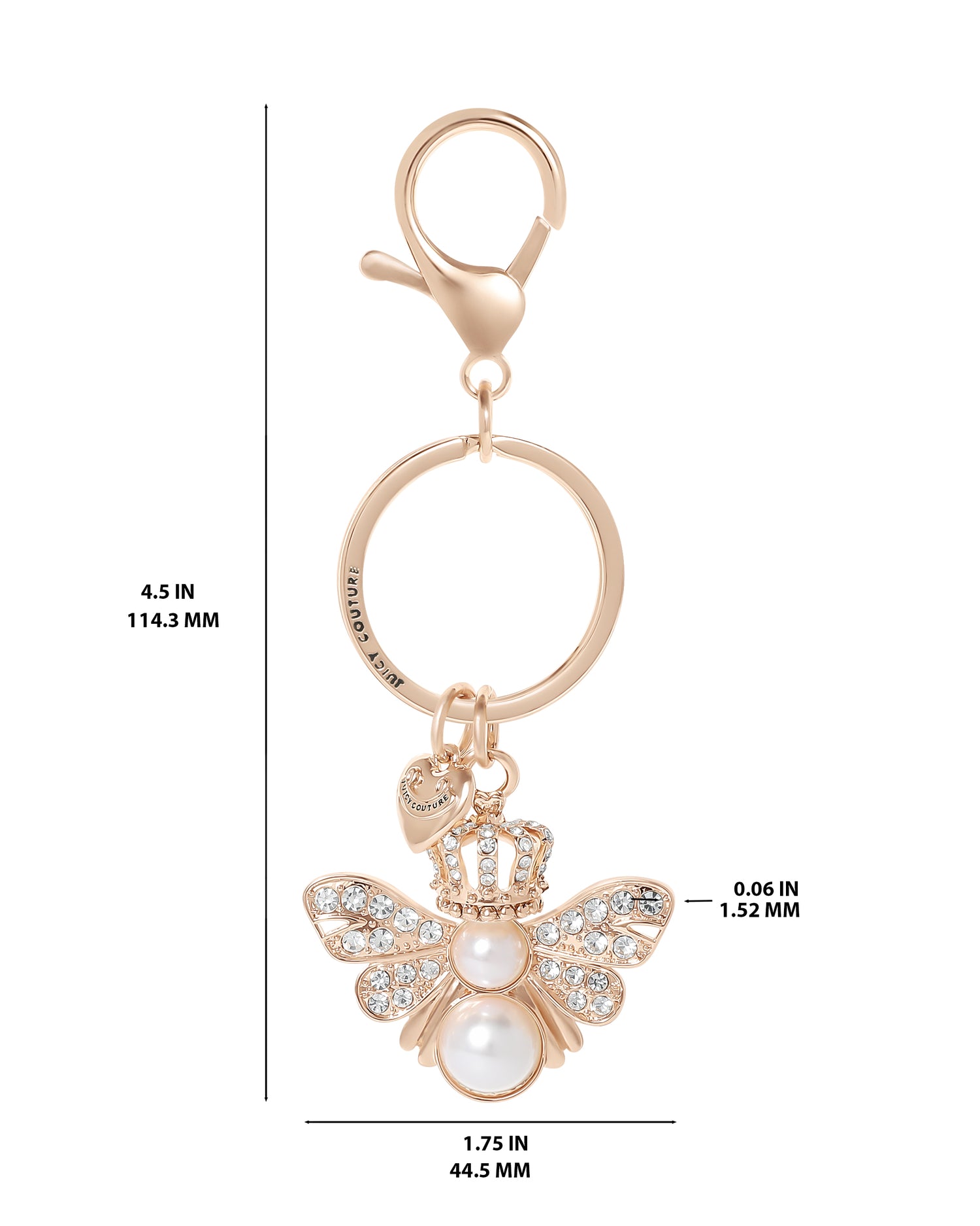 Juicy Couture Queen Bee Keychain With Rhinestones and Faux Pearls, Bee Gifts for Women