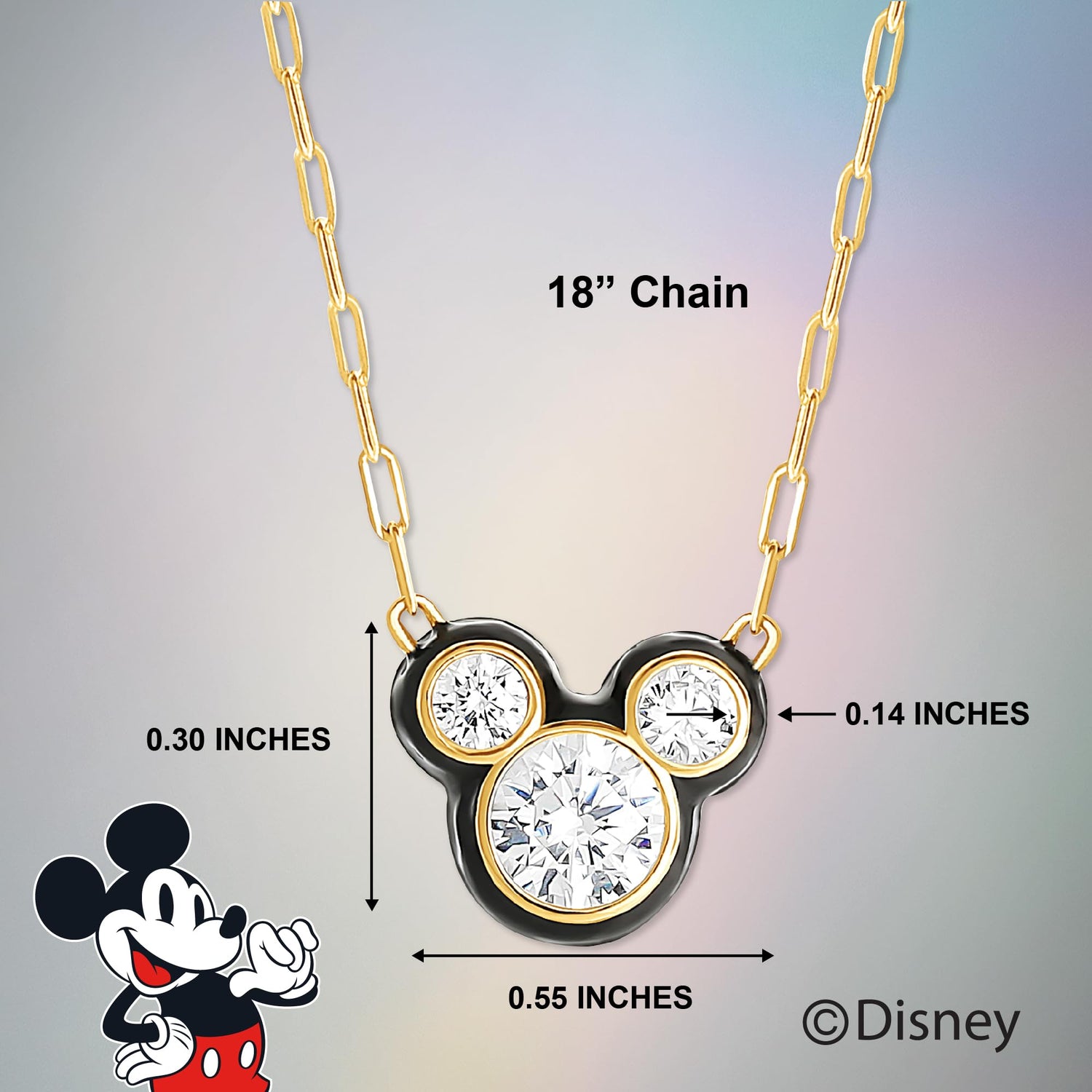 Disney Mickey Mouse Cubic Zirconia and Enamel Necklace Official License 18", Flash-Plated Necklace