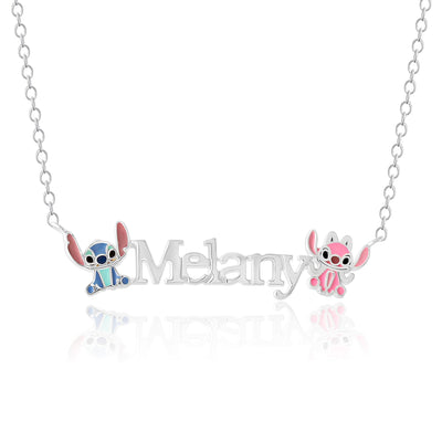 Disney Womens Stitch and Angel Nameplate Necklace