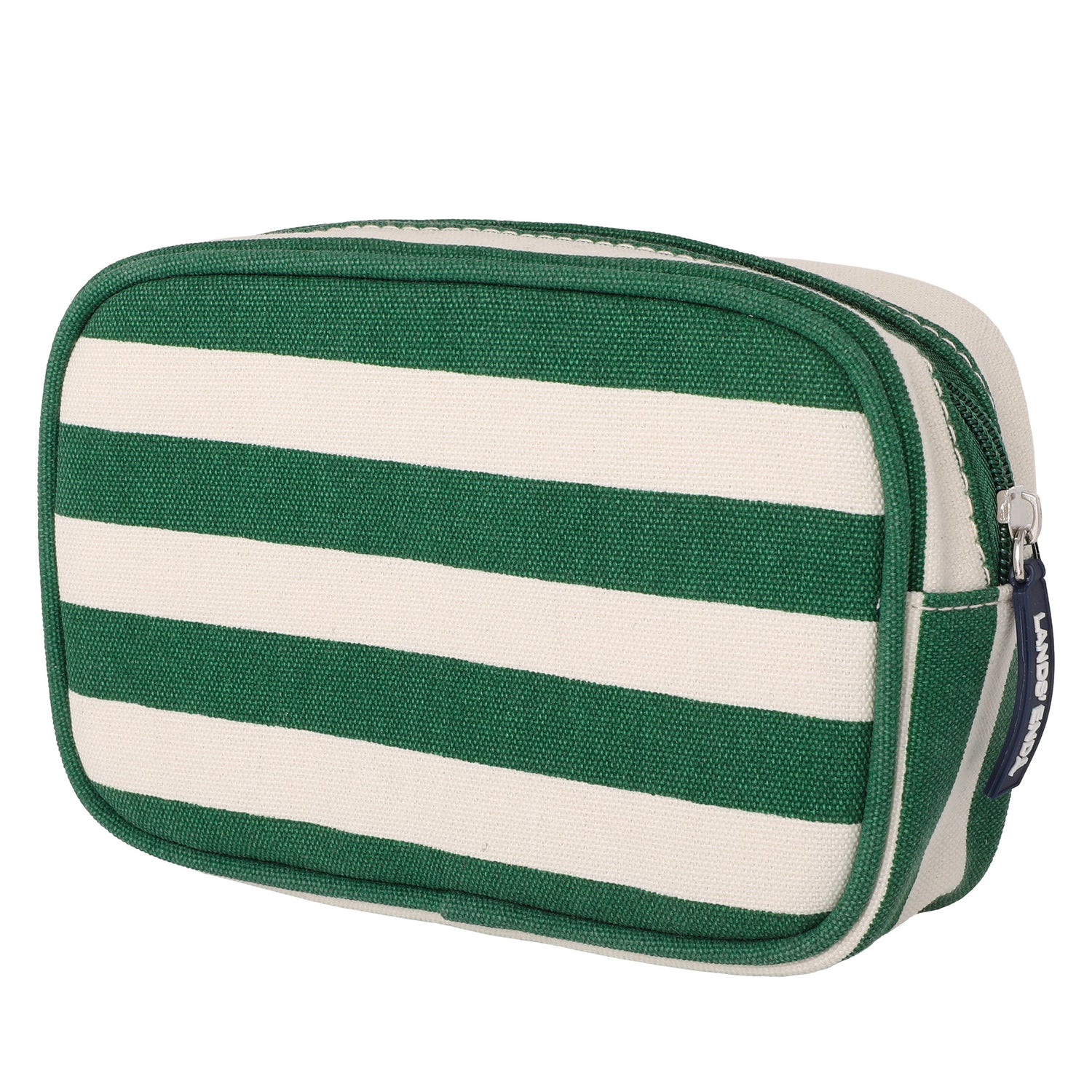 Lands' End Medium Rectangular Dopp Kit for Travel, Striped Canvas Toiletry Bag with Top Zip (Kelly Green Stripe) - Kelly Green Stripe