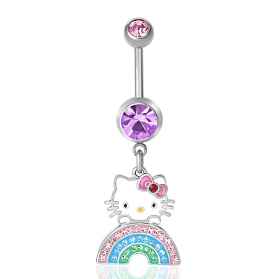 Stainless Steel (316L) Hello Kitty Rainbow Crystal Belly Ring