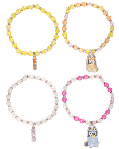 Bluey Beaded Bracelet Set, 4-Pack, Character Charms, Adjustable Stretch